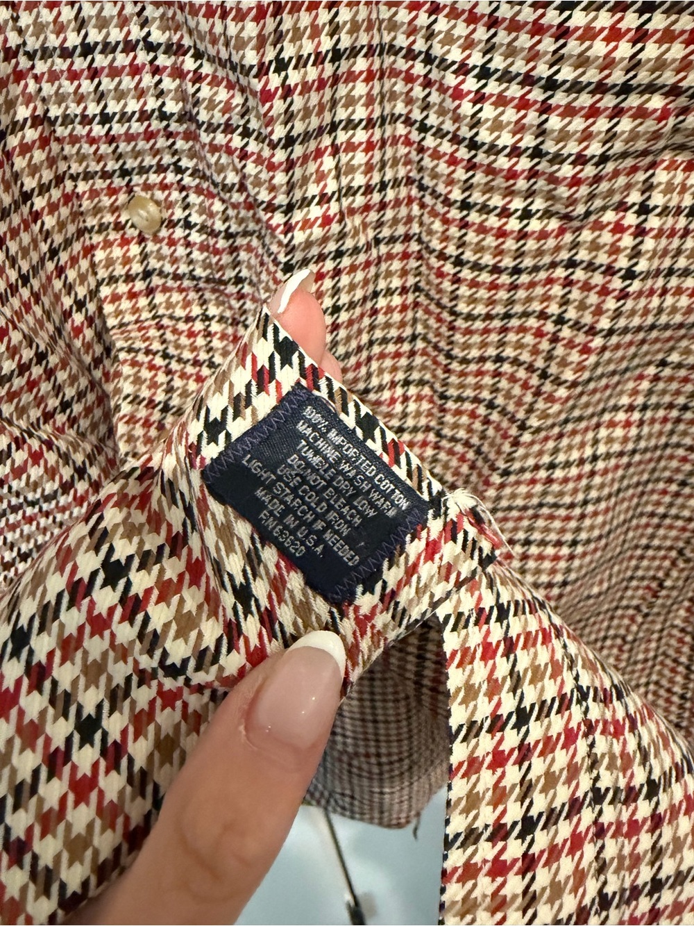 Burberry Vintage Checked Houndstooth Button-Up Shirt Sz Large EUC Preppy Luxury - Picture 7 of 11